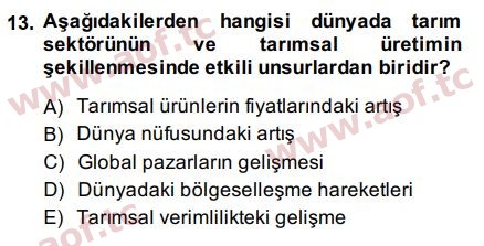 2015 Tarım Ekonomisi ve Tarımsal Politikalar Final 13. Çıkmış Sınav Sorusu