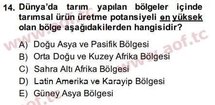 2015 Tarım Ekonomisi ve Tarımsal Politikalar Final 14. Çıkmış Sınav Sorusu