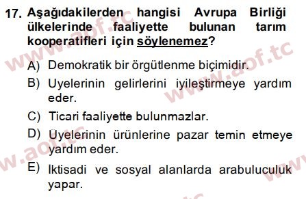 2015 Tarım Ekonomisi ve Tarımsal Politikalar Final 17. Çıkmış Sınav Sorusu