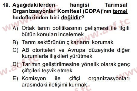 2015 Tarım Ekonomisi ve Tarımsal Politikalar Final 18. Çıkmış Sınav Sorusu