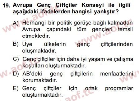 2015 Tarım Ekonomisi ve Tarımsal Politikalar Final 19. Çıkmış Sınav Sorusu