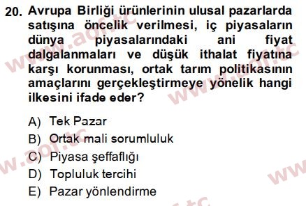 2015 Tarım Ekonomisi ve Tarımsal Politikalar Final 20. Çıkmış Sınav Sorusu