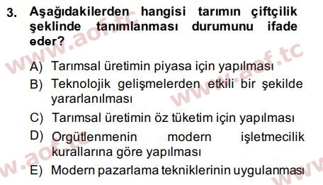 2015 Tarım Ekonomisi ve Tarımsal Politikalar Final 3. Çıkmış Sınav Sorusu