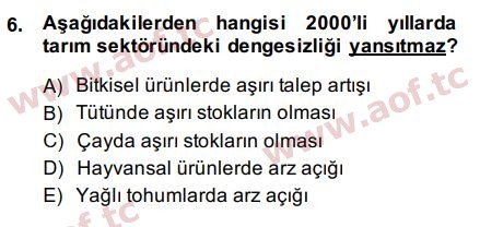 2015 Tarım Ekonomisi ve Tarımsal Politikalar Final 6. Çıkmış Sınav Sorusu