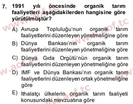 2015 Tarım Ekonomisi ve Tarımsal Politikalar Final 7. Çıkmış Sınav Sorusu