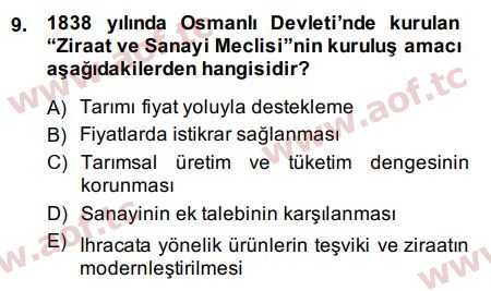 2015 Tarım Ekonomisi ve Tarımsal Politikalar Final 9. Çıkmış Sınav Sorusu