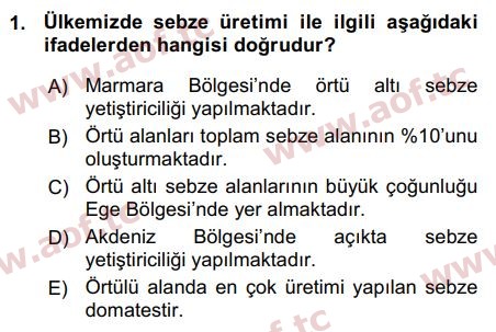 2016 Tarım Ekonomisi ve Tarımsal Politikalar Arasınav 1. Çıkmış Sınav Sorusu