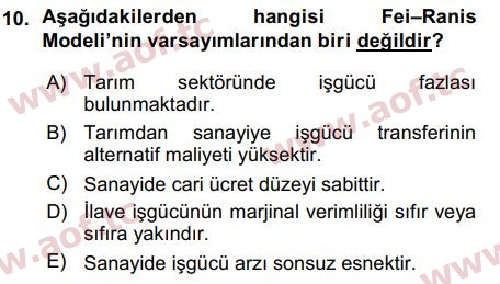 2016 Tarım Ekonomisi ve Tarımsal Politikalar Arasınav 10. Çıkmış Sınav Sorusu