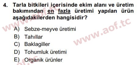 2016 Tarım Ekonomisi ve Tarımsal Politikalar Arasınav 4. Çıkmış Sınav Sorusu