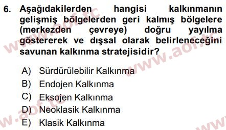 2016 Tarım Ekonomisi ve Tarımsal Politikalar Arasınav 6. Çıkmış Sınav Sorusu