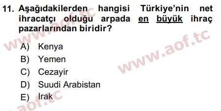 2017 Tarım Ekonomisi ve Tarımsal Politikalar Final 11. Çıkmış Sınav Sorusu