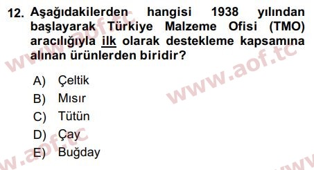 2017 Tarım Ekonomisi ve Tarımsal Politikalar Final 12. Çıkmış Sınav Sorusu