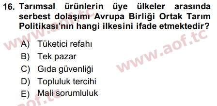 2017 Tarım Ekonomisi ve Tarımsal Politikalar Final 16. Çıkmış Sınav Sorusu