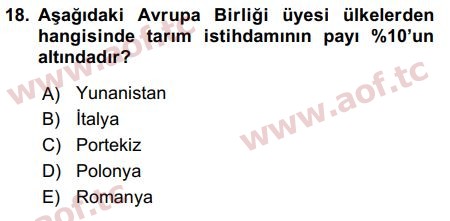 2017 Tarım Ekonomisi ve Tarımsal Politikalar Final 18. Çıkmış Sınav Sorusu