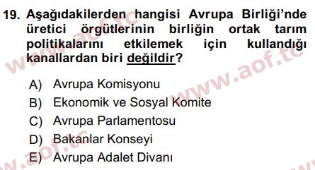 2017 Tarım Ekonomisi ve Tarımsal Politikalar Final 19. Çıkmış Sınav Sorusu