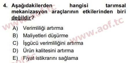 2017 Tarım Ekonomisi ve Tarımsal Politikalar Final 4. Çıkmış Sınav Sorusu