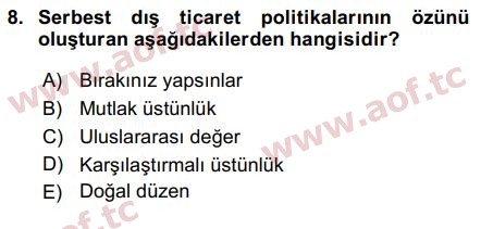 2017 Tarım Ekonomisi ve Tarımsal Politikalar Final 8. Çıkmış Sınav Sorusu