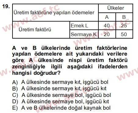 2015 Uluslararası İktisat Teorisi Arasınav 19. Çıkmış Sınav Sorusu