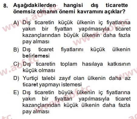 2015 Uluslararası İktisat Teorisi Arasınav 8. Çıkmış Sınav Sorusu