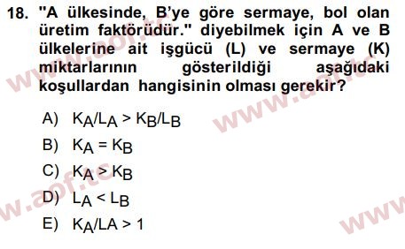 2016 Uluslararası İktisat Teorisi Arasınav 18. Çıkmış Sınav Sorusu