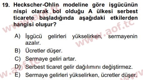 2016 Uluslararası İktisat Teorisi Arasınav 19. Çıkmış Sınav Sorusu