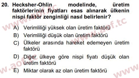 2016 Uluslararası İktisat Teorisi Arasınav 20. Çıkmış Sınav Sorusu