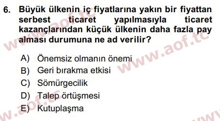 2016 Uluslararası İktisat Teorisi Arasınav 6. Çıkmış Sınav Sorusu