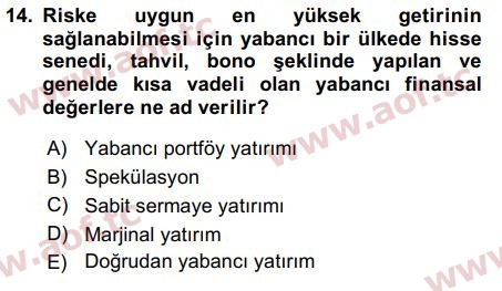 2016 Uluslararası İktisat Teorisi Final 14. Çıkmış Sınav Sorusu