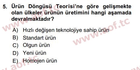 2016 Uluslararası İktisat Teorisi Final 5. Çıkmış Sınav Sorusu