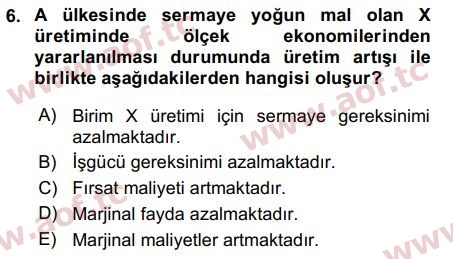 2016 Uluslararası İktisat Teorisi Final 6. Çıkmış Sınav Sorusu