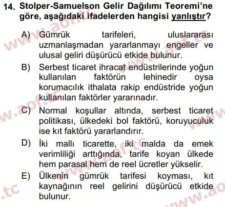 2017 Uluslararası İktisat Teorisi Arasınav 14. Çıkmış Sınav Sorusu