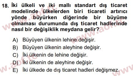 2017 Uluslararası İktisat Teorisi Arasınav 18. Çıkmış Sınav Sorusu