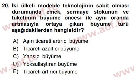 2017 Uluslararası İktisat Teorisi Arasınav 20. Çıkmış Sınav Sorusu