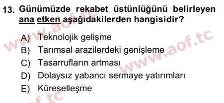 2017 Uluslararası İktisat Teorisi Final 13. Çıkmış Sınav Sorusu