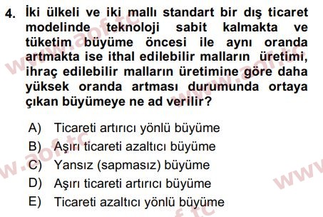 2017 Uluslararası İktisat Teorisi Final 4. Çıkmış Sınav Sorusu