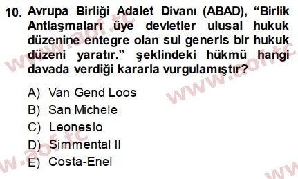 2014 Avrupa Birliği Arasınav 10. Çıkmış Sınav Sorusu