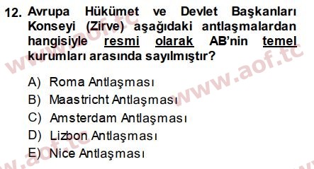 2015 Avrupa Birliği Arasınav 12. Çıkmış Sınav Sorusu