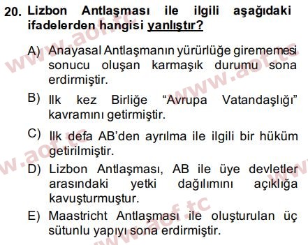 2015 Avrupa Birliği Final 20. Çıkmış Sınav Sorusu
