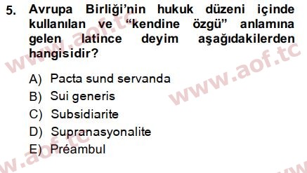 2015 Avrupa Birliği Final 5. Çıkmış Sınav Sorusu