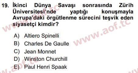 2016 Avrupa Birliği Arasınav 19. Çıkmış Sınav Sorusu