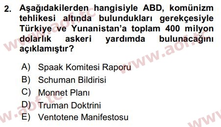 2016 Avrupa Birliği Arasınav 2. Çıkmış Sınav Sorusu
