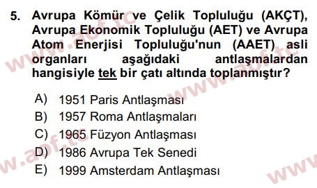 2016 Avrupa Birliği Arasınav 5. Çıkmış Sınav Sorusu