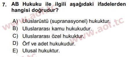 2016 Avrupa Birliği Arasınav 7. Çıkmış Sınav Sorusu