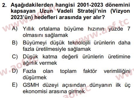 2017 Türkiye Ekonomisi Arasınav 2. Çıkmış Sınav Sorusu