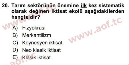 2018 Türkiye Ekonomisi Arasınav 20. Çıkmış Sınav Sorusu