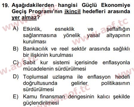 2018 Türkiye Ekonomisi Final 19. Çıkmış Sınav Sorusu