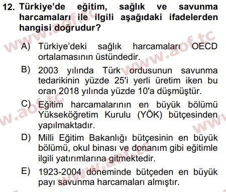 2019 Türkiye Ekonomisi Arasınav 12. Çıkmış Sınav Sorusu