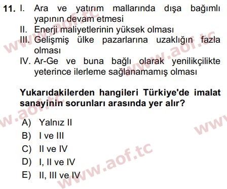 2019 Türkiye Ekonomisi Final 11. Çıkmış Sınav Sorusu