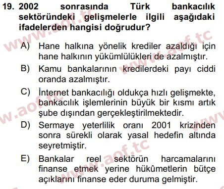 2019 Türkiye Ekonomisi Final 19. Çıkmış Sınav Sorusu