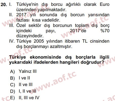 2019 Türkiye Ekonomisi Final 20. Çıkmış Sınav Sorusu